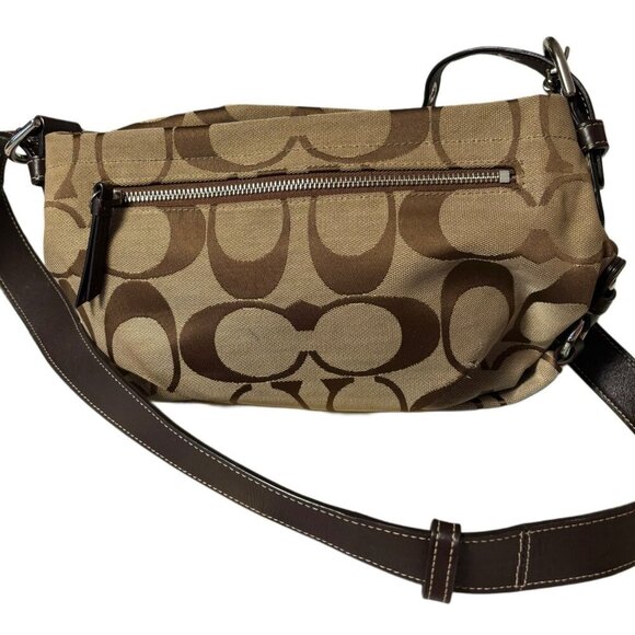 COACH Handbag Shoulder Bag Logo Canvas Leather Beige women's USED FROM JAPAN - Picture 8 of 11